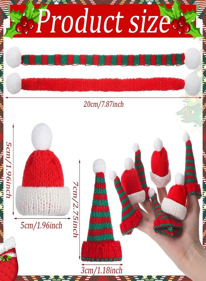 Bencailor 24 Pcs Mini Knit Santa Hats Tiny Christmas Scarf and Hats Set Mini Scarf for Crafts Small Christmas Tree Ornaments Decorations for DIY Craft Art Snowman Doll (Red Green) - Image 3